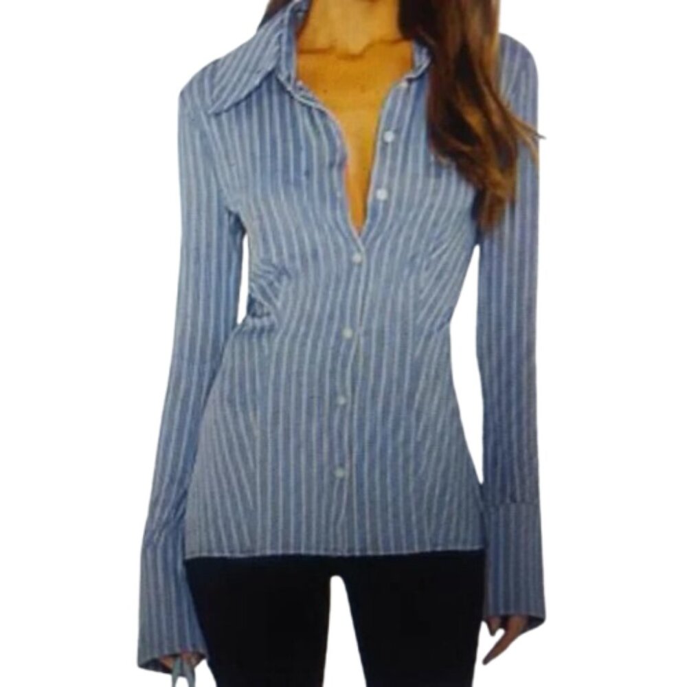 Danielle Bernstein Button Down Pinstripe Top - image 8
